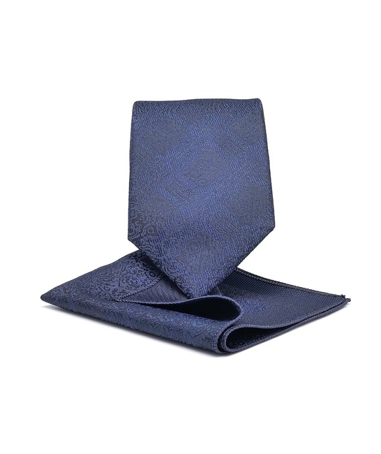 μπλε ναυτικό φλοράλ γραβάτα, σετ με μαντηλάκι