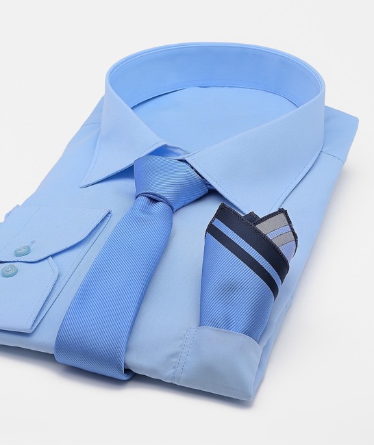 Μπλε premium γραβάτα με ανάγλυφο σχέδιο, σετ με μαντηλάκι
