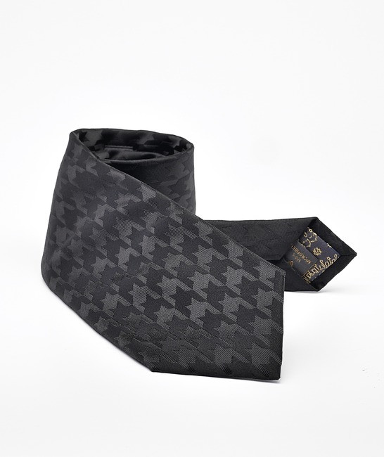 Premium Houndstooth μαύρη γραβάτα σετ με μαντηλάκι