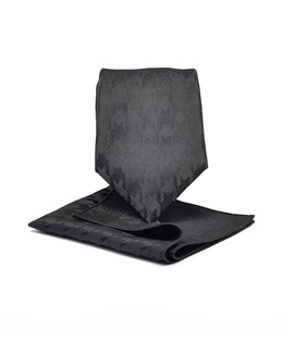 Premium Houndstooth μαύρη γραβάτα σετ με μαντηλάκι