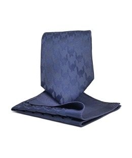 Ανδρική φαρδιά γραβάτα Houndstooth σκούρο μπλε