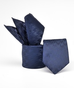 Ανδρική φαρδιά γραβάτα Houndstooth σκούρο μπλε