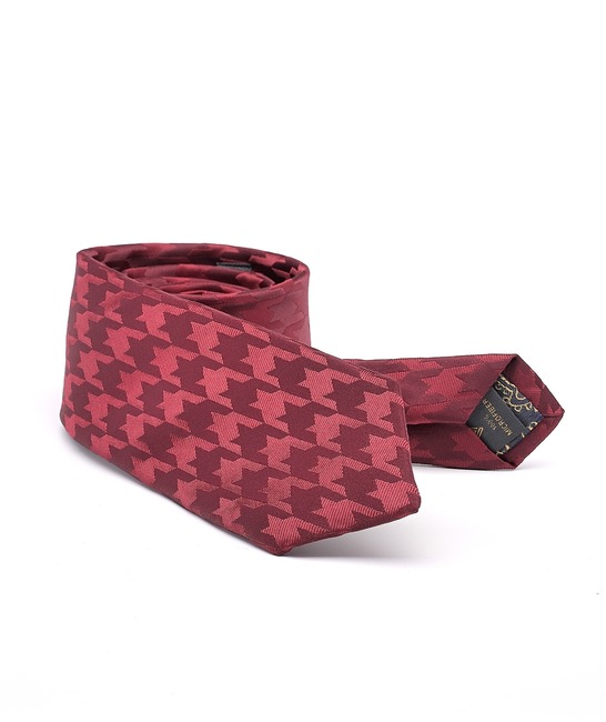 Ανδρική houndstooth premium μπορντό γραβάτα
