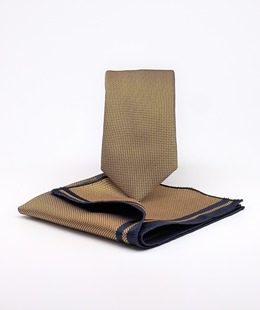 Premium γραβάτα μουσταρδί χρώμα με μπλε πουά