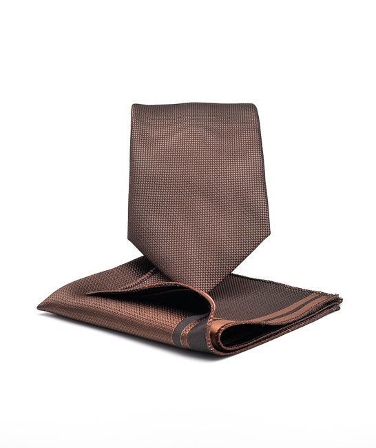 Φανταχτερή καφέ γραβάτα σετ με μαντηλάκι