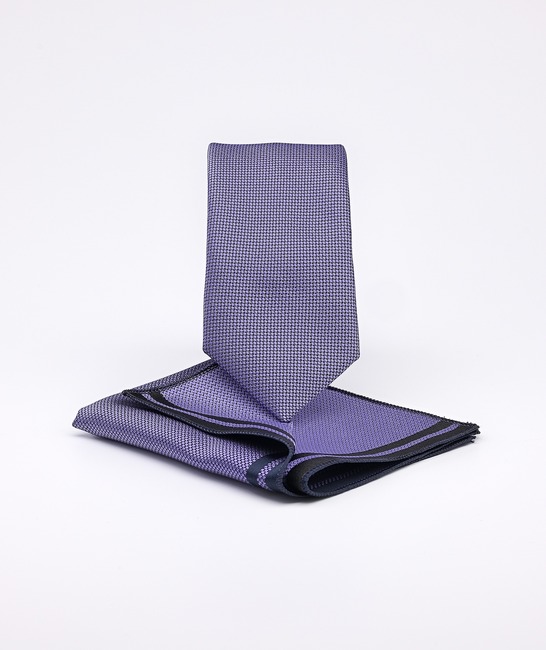 Κλασική μωβ γραβάτα με ανάγλυφο σχέδιο, σετ με μαντηλάκι