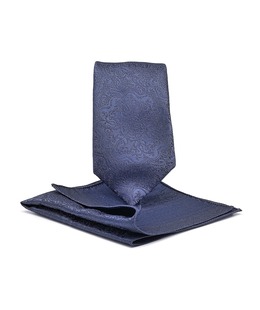 Ανδρική στενή γραβάτα με στοιχεία paisley, σκούρο μπλε χρώμα