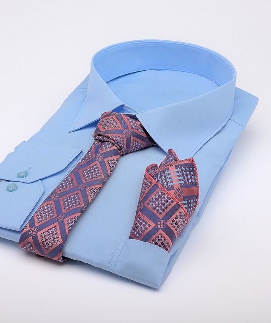 Ανδρική μπλε κομψή γραβάτα με ροζ ρομβοειδείς