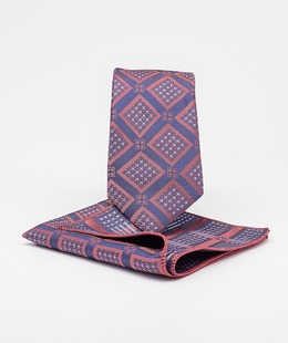 Ανδρική μπλε κομψή γραβάτα με ροζ ρομβοειδείς