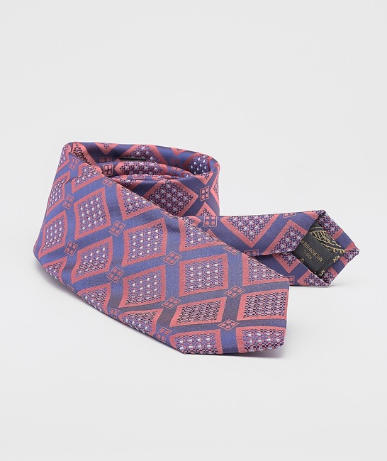 Ανδρική μπλε κομψή γραβάτα με ροζ ρομβοειδείς