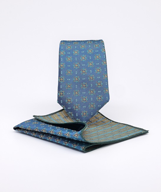 Μπλε πράσινη λεπτή ανδρική γραβάτα με χρυσούς ρομβοειδείς