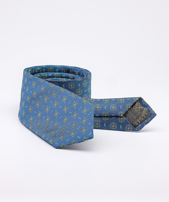 Μπλε πράσινη λεπτή ανδρική γραβάτα με χρυσούς ρομβοειδείς