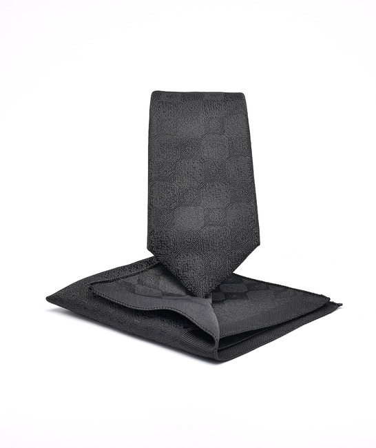 Πολυτελής μαύρη γραβάτα με μαντηλάκι ριγέ σχεδιασμό