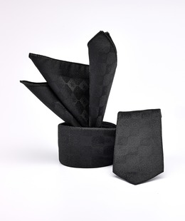 Πολυτελής μαύρη γραβάτα με μαντηλάκι ριγέ σχεδιασμό