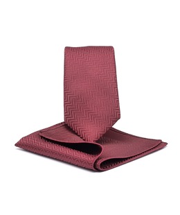 Premium γραβάτα με μαντήλι ζιγκ ζαγκ στοιχεία σε μπορντό 