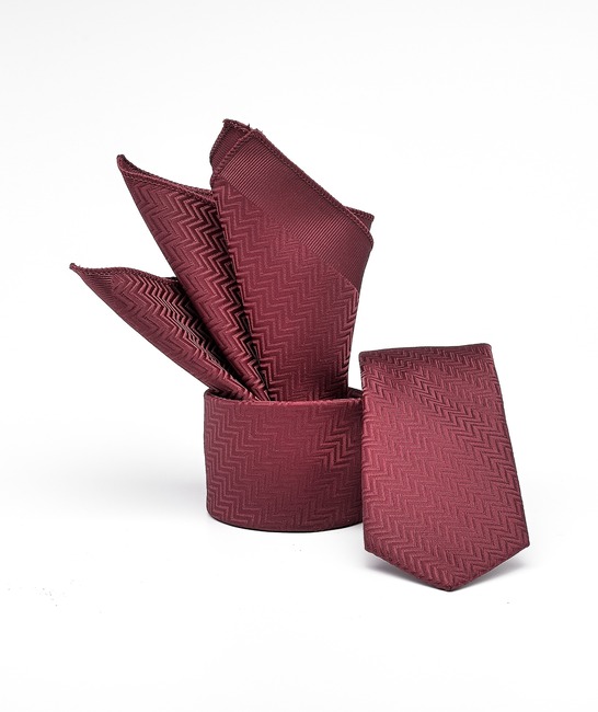Premium γραβάτα με μαντήλι ζιγκ ζαγκ στοιχεία σε μπορντό 
