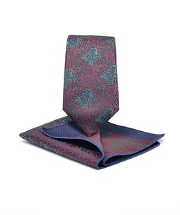 Ανδρική κομψή μπορντώ γραβάτα με μαντηλάκι με σχέδιο