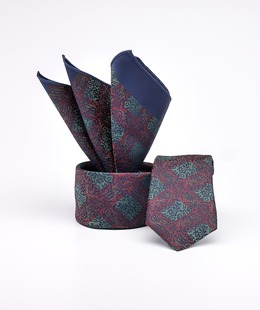 Ανδρική κομψή μπορντώ γραβάτα με μαντηλάκι με σχέδιο