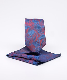 Μπλε λεπτή γραβάτα σετ με μαντηλάκι σχέδιο λαχούρι