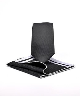 Μαύρη πολυτελής γραβάτα  σετ με μαντηλάκι