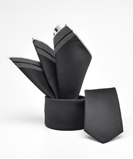 Μαύρη πολυτελής γραβάτα  σετ με μαντηλάκι