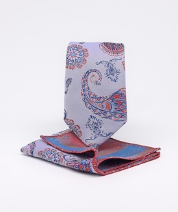 Μπλε κομψή γραβάτα με κόκκινα στοιχεία paisley