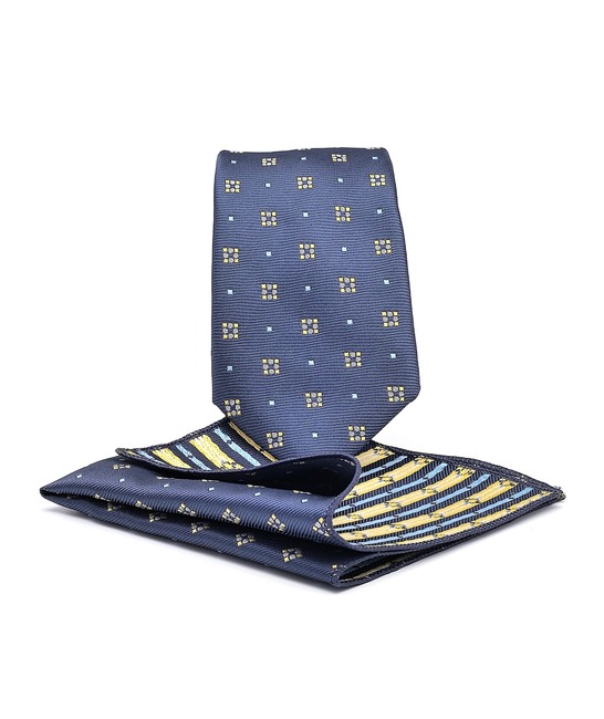 Κομψή ανδρική γραβάτα με μικρές πουά και κίτρινα τετράγωνα