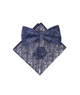 Σετ παπιγιόν με καρφίτσα και μαντηλάκι σε μπλε χρώμα