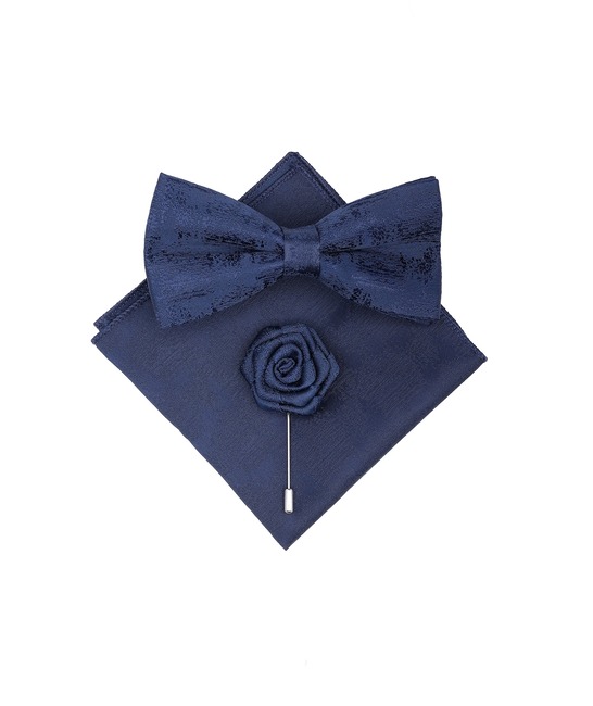 μπλε navy ανδρικό παπιγιόν με μαντηλάκι και καρφίτσα για πέτο