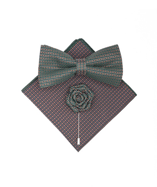 Πράσινο παπιγιόν με λευκές και καφέ πουά από ανάγλυφο ύφασμα