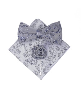 Πολυτελές γκρι παπιγιόν με μπλε φλοράλ μοτίβο