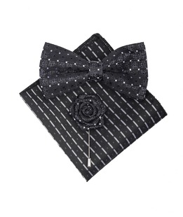 Μαύρο παπιγιόν καρφίτσα πέτο μαντηλάκι σε σετ