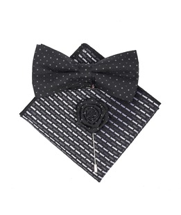 Μαύρο ανδρικό σετ με καρφίτσα παπιγιόν και μαντηλάκι πουά σχέδιο 