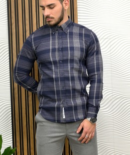 Σκούρο μπλε κομψό πουκάμισο με λευκές ρίγες