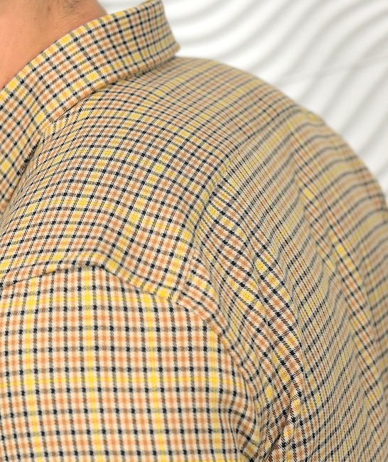 Κομψό καρό πουκάμισο σε κίτρινο χρώμα πυκνό ύφασμα 