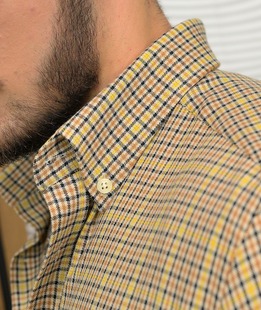 Κομψό καρό πουκάμισο σε κίτρινο χρώμα πυκνό ύφασμα 