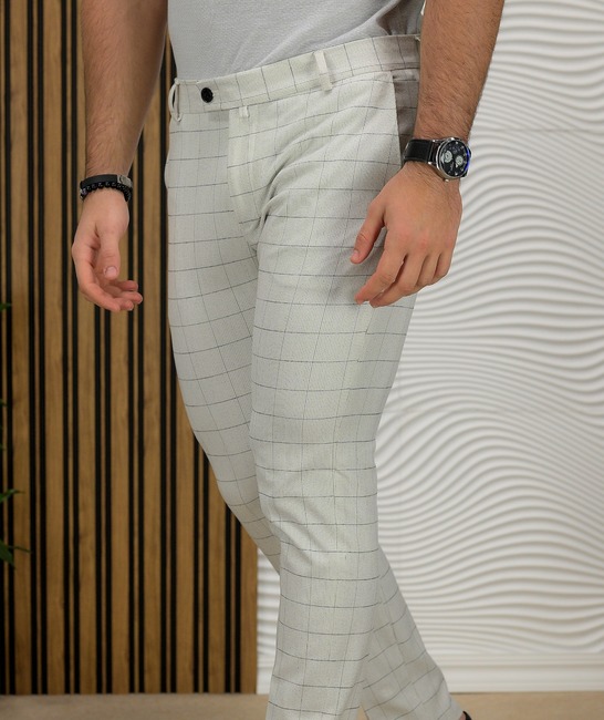 Λευκό ανδρικό καρό παντελόνι
