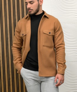 Καφέ ανδρικό μπουφάν με κουμπιά