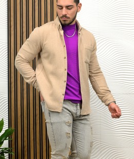 Μπεζ χοντρό πουκάμισο με τσέπη