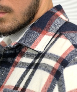 Ανδρικό καρό flannel πουκάμισο με δύο τσέπες σε μπλε και καφέ