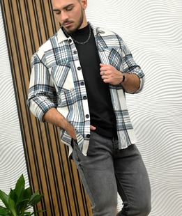 Φlannel ανδρικό καρό πουκάμισο σε λαδί