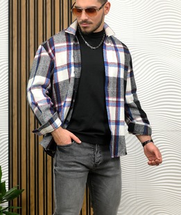 Καρό ανδρικό πουκάμισο lumberjack σε μαύρο και μπλε χρώμα