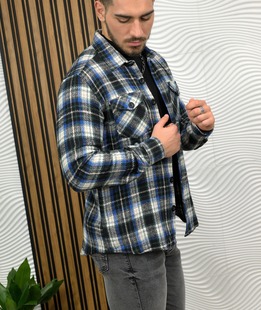 Χειμερινό flannel ανδρικό καρό πουκάμισο σε μπλε και πράσινο χρώμα