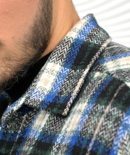 Χειμερινό flannel ανδρικό καρό πουκάμισο σε μπλε και πράσινο χρώμα