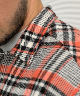 Oversize μπάρχετ ανδρικό καρό πουκάμισο σε πορτοκαλί χρώμα