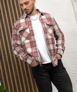 Ανδρικό μπορντό καρό πουκάμισο με δύο τσέπες