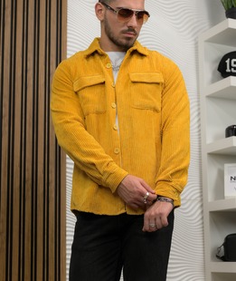 Ανδρικό κομψό κοτλέ πουκάμισο σε μουσταρδί χρώμα