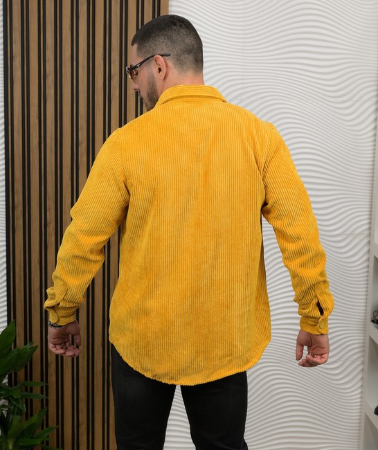 Ανδρικό κομψό κοτλέ πουκάμισο σε μουσταρδί χρώμα