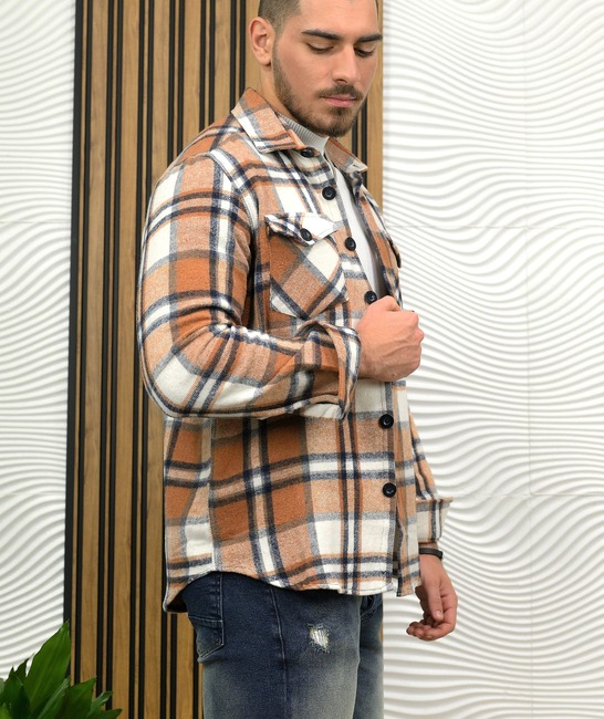 Χειμερινό καρό ανδρικό πουκάμισο σε καφέ lumberjack