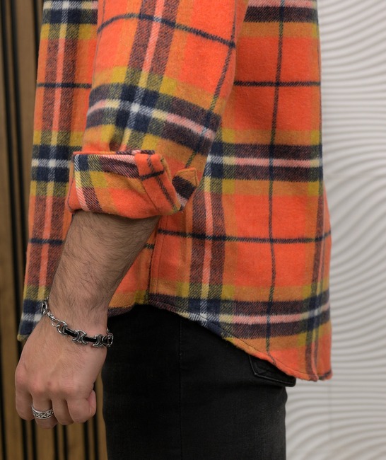 Χειμερινό ανδρικό καρό πουκάμισο oversize σε πορτοκαλί χρώμα